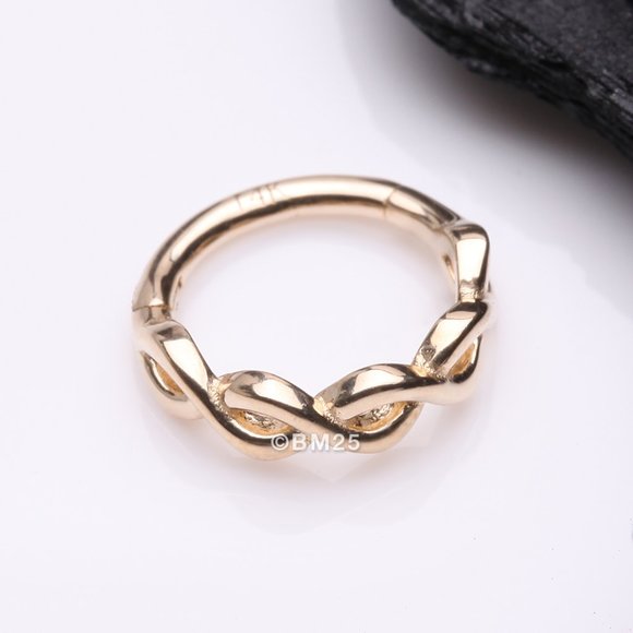 14 Karat Gold Infinity Weaved Loop Seamless Clicker Hoop Ring - Picture 1 of 2